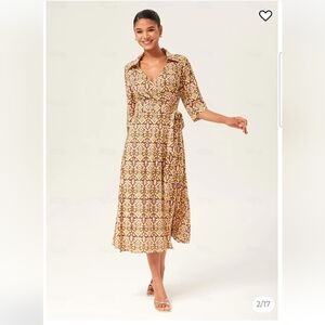 Ador Vintage Print Stretch Wrap Maxi Dress Size Small